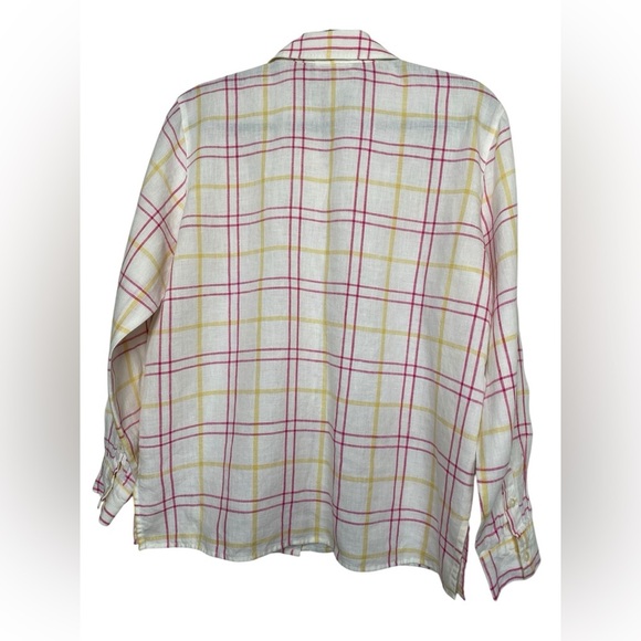 Vintage Talbots Irish LINEN button down pastel pink/yellow plaid flowy shirt SZ8 - Picture 4 of 10